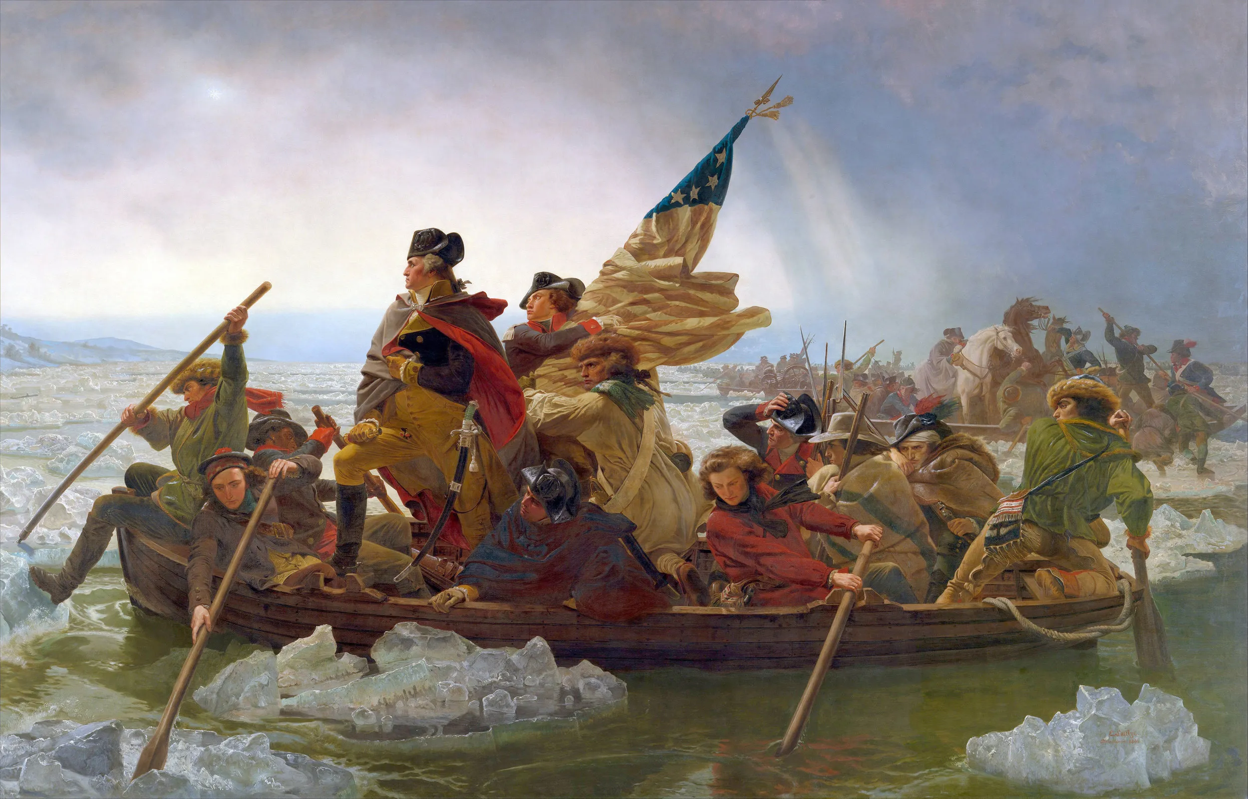 The famous Leutze painting of George Washington crossing the Delaware River.