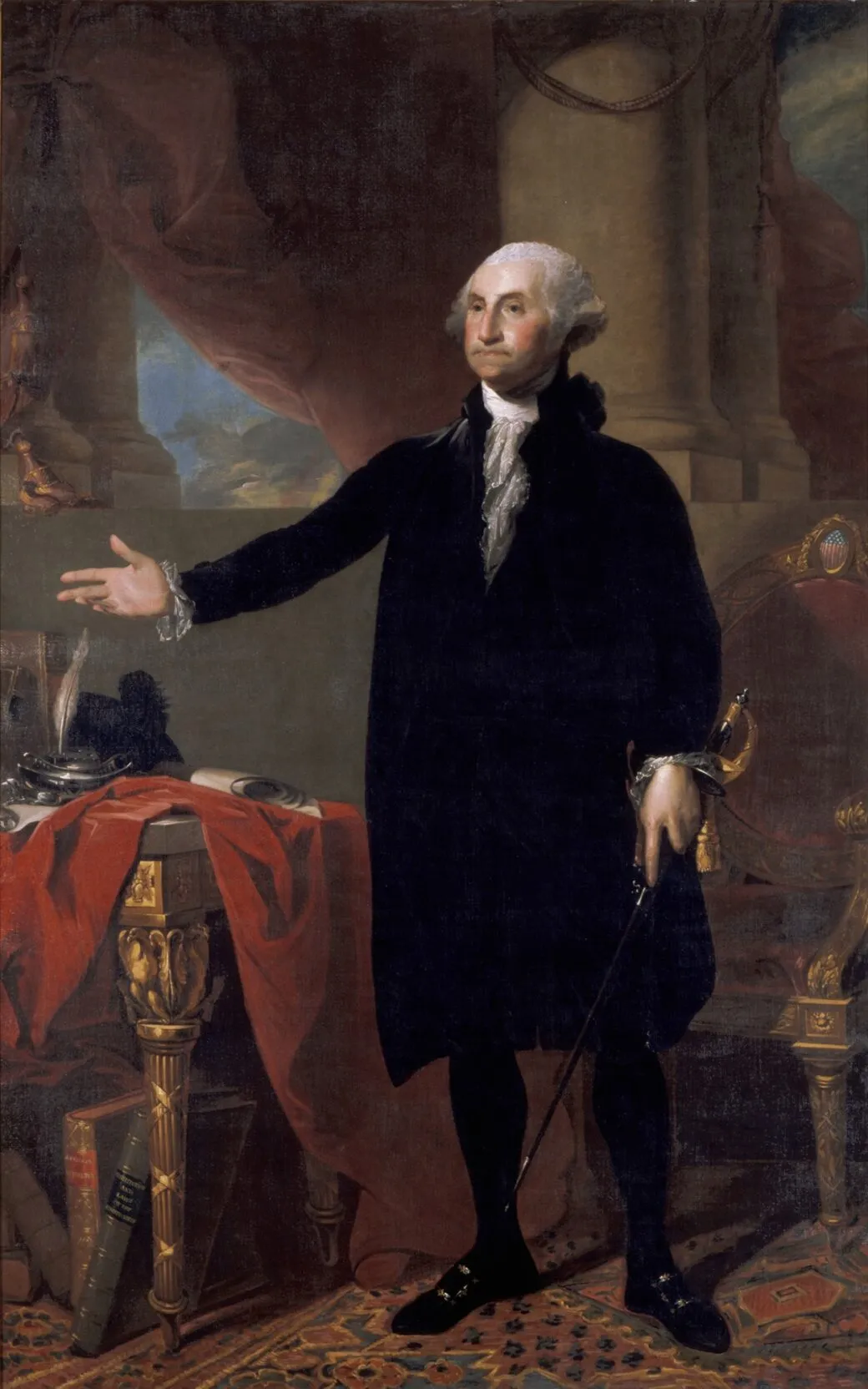 Washington depicted in a period painting giving his farewell address.