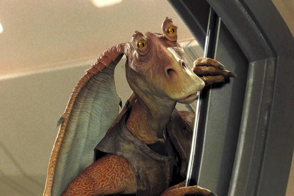 A still of Jar Jar Binks, played by Ahmed Best, and CGI'd into The Phantom Menace.