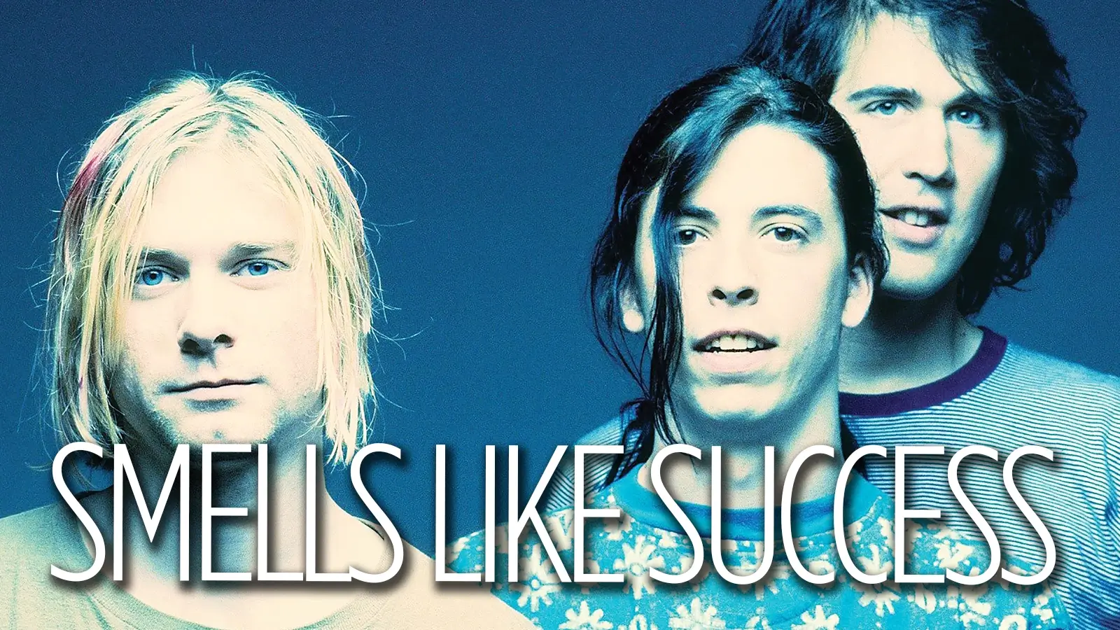 Nirvana's members posing, plus header in a share graphic.