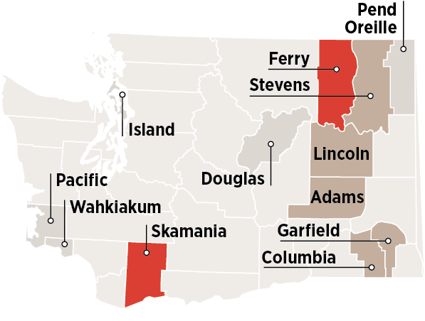 A map of Washington's counties and whether or not they have a newspaper.