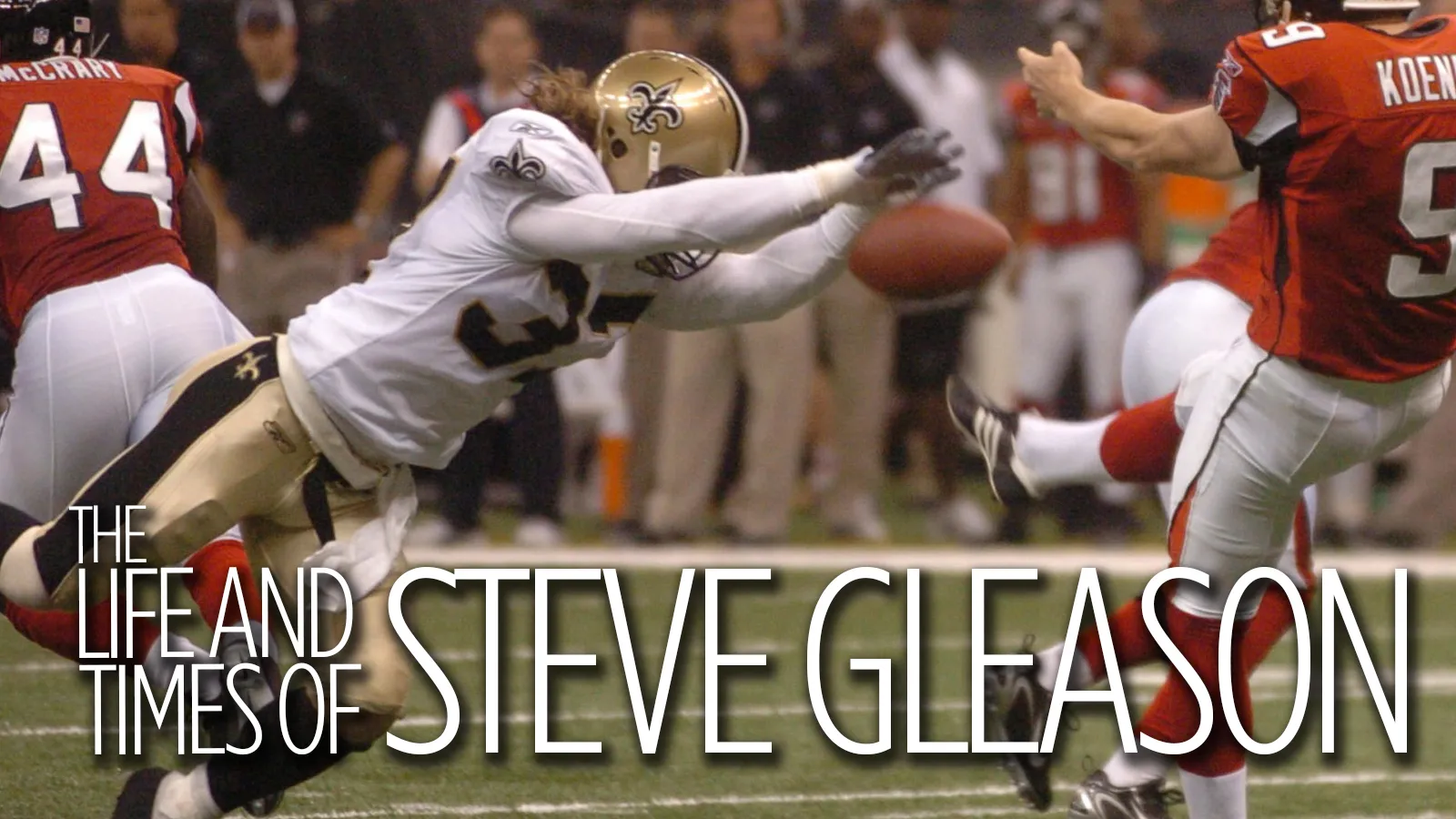 A photo of Steve Gleeson catching a football with the title overlaid 'The Life and Times of Steve Gleeson.