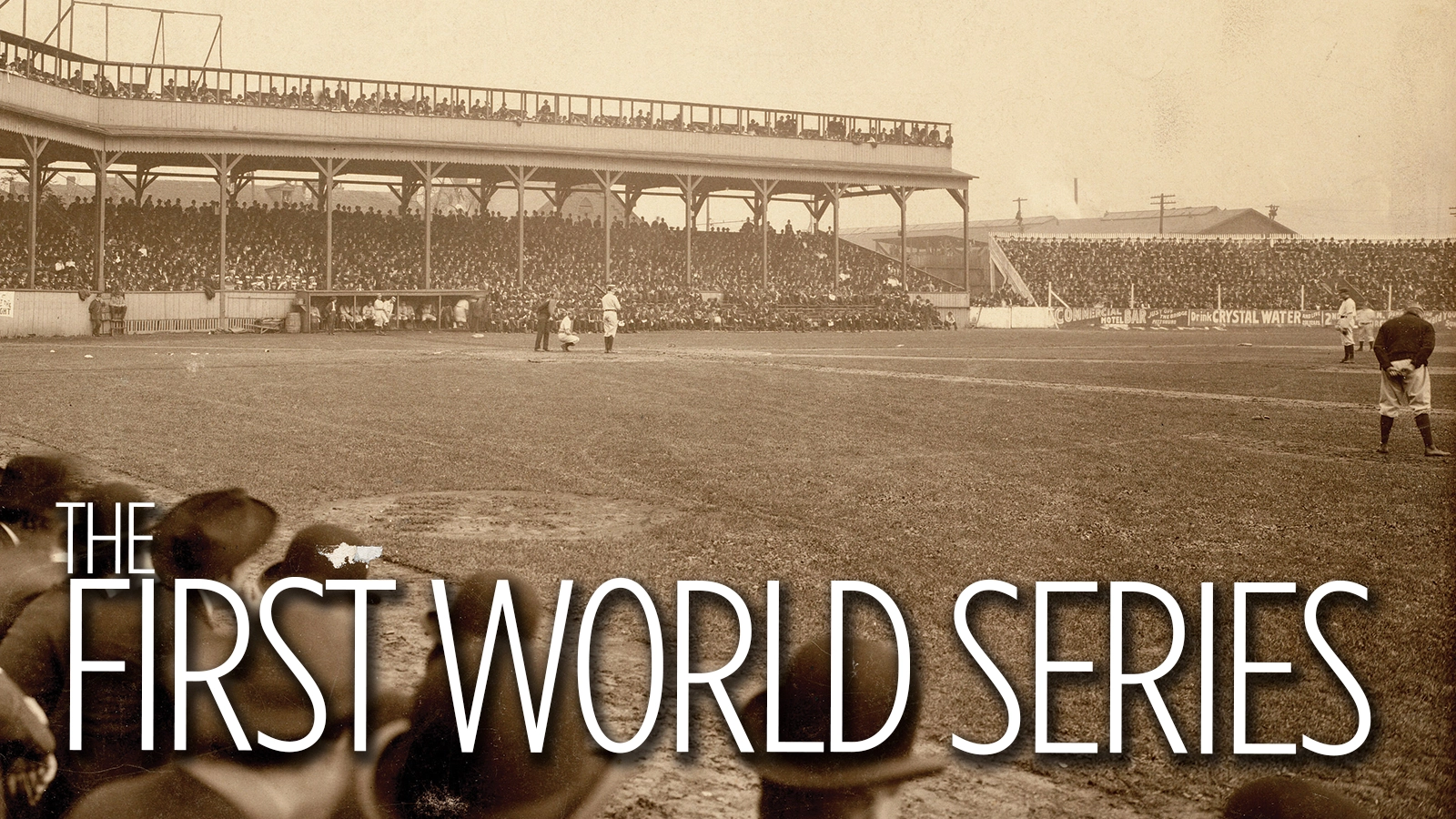 A dated photo of the first world series stadium, alongside the article headline