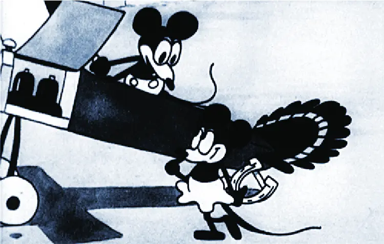 Mickey and Minnie in a plane.
